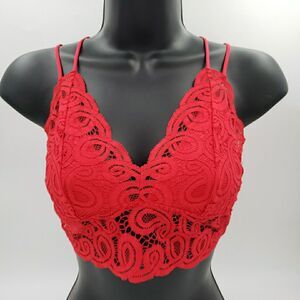 Victorias Secret Bra Sz Small Red Lace Strappy Wireless Unlined Bralette PINK